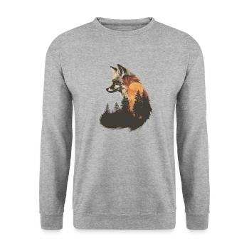 Fuchs Kopf Wald Tier Natur Bäume Baby Fuchs - Unisex Pullover - Weißgrau meliert - Vorne - Alina (178cm) & Michal (187cm)