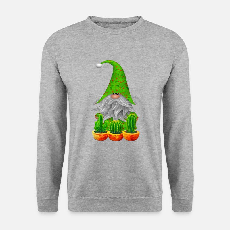 Gnome Garten Kaktus - Unisex Pullover - Weißgrau meliert