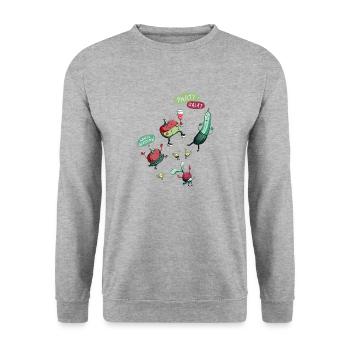 Partysalat in Farbe - Unisex Pullover - Weißgrau meliert - Vorne - Alina (178cm) & Michal (187cm)