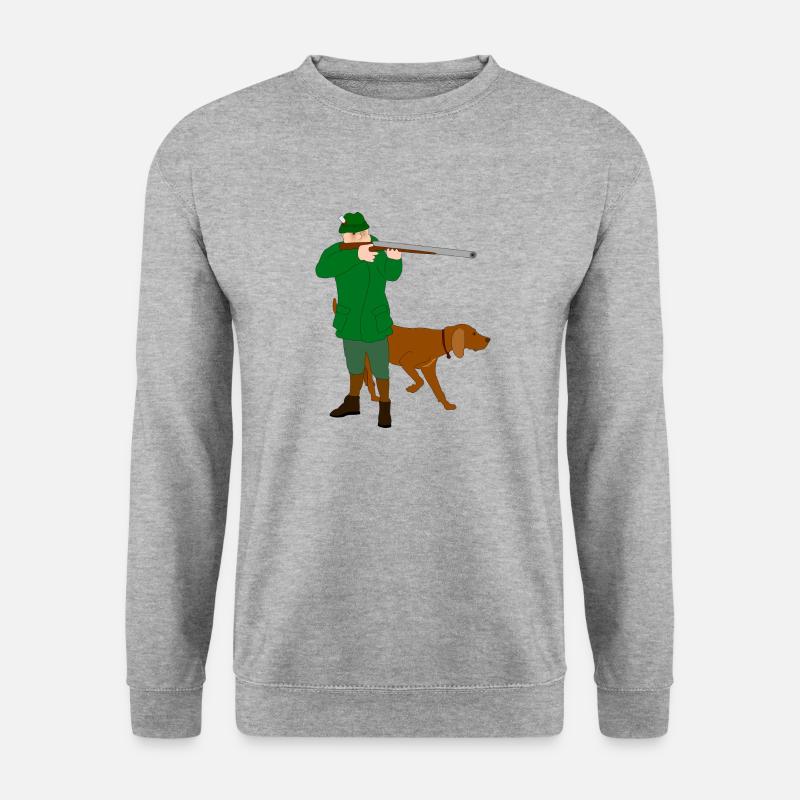 Jäger mit Hund - Unisex Pullover - Weißgrau meliert