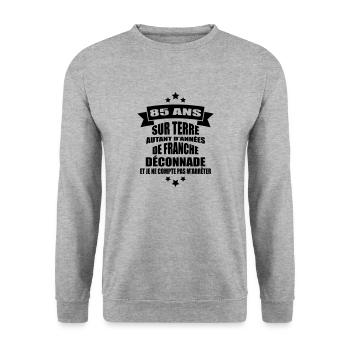 85 ans sur terre - Sweat-shirt Unisexe - gris chiné - Devant - Alina (178cm) & Michal (187cm)
