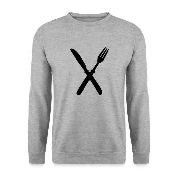 fork_and_kinfe - Unisex Pullover - Weißgrau meliert - Vorne - Alina (178cm) & Michal (187cm)