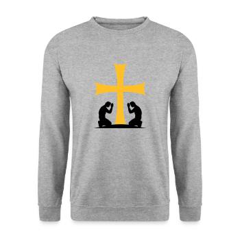 beten kirche symbol kreuz jesus christus christ ka - Unisex Pullover - Weißgrau meliert - Vorne - Alina (178cm) & Michal (187cm)