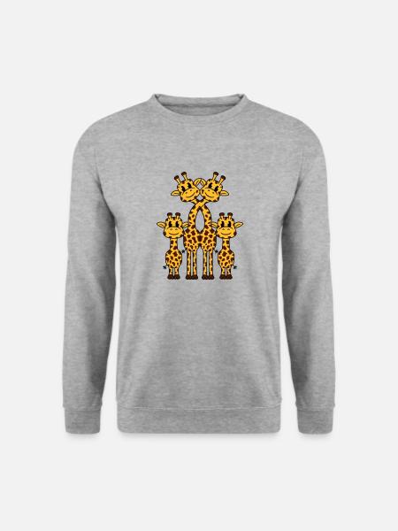 Süße Giraffen Familie 2 Kinder Mama Papa Giraffe - Unisex Pullover - Weißgrau meliert