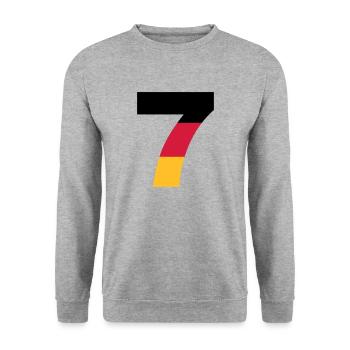 Deutschland Zahlen, Deutschland Rückennummern, 7 - Sweat-shirt Unisexe - gris chiné - Devant - Alina (178cm) & Michal (187cm)