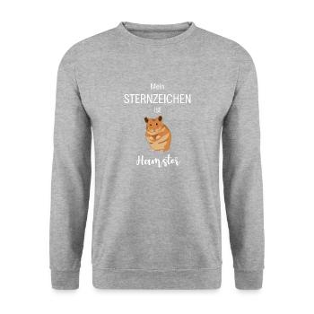 Sternzeichen Hamster - lustiges Hamster Geschenk - Unisex Pullover - Weißgrau meliert - Vorne - Alina (178cm) & Michal (187cm)