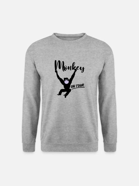 Monkey Affe Maske Corona On Tour - Unisex Pullover - Weißgrau meliert