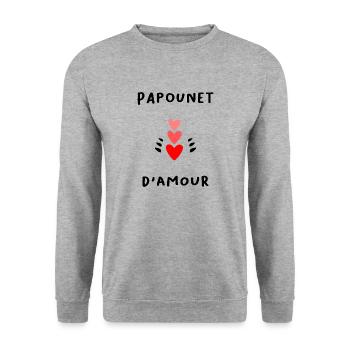 PAPOUNET. PAPOUNET D'AMOUR. PAPA. FÊTE DES PÈRES. - Sweat-shirt Unisexe - gris chiné - Devant - Alina (178cm) & Michal (187cm)