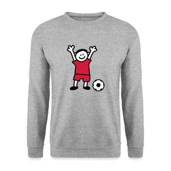 Fußballkind - Junge spielt Fußball - Unisex Pullover - Weißgrau meliert - Vorne - Alina (178cm) & Michal (187cm)