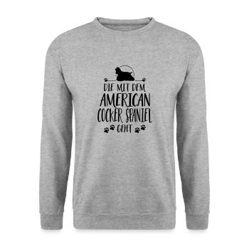 DIE MIT AMERICAN COCKER SPANIEL GEHT Wilsigns - Unisex Pullover - Weißgrau meliert - Vorne - Alina (178cm) & Michal (187cm)