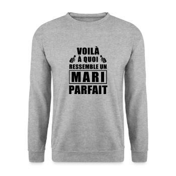 mari parfait / humour époux - Sweat-shirt Unisexe - gris chiné - Devant - Alina (178cm) & Michal (187cm)