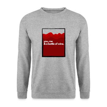 Du, ich & eine Flasche Wein - Unisex Pullover - Weißgrau meliert - Vorne - Alina (178cm) & Michal (187cm)