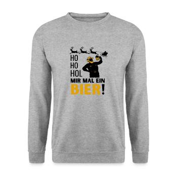 Ho Ho Hol mir mal ein Bier Weihnachten Bier lustig - Unisex Pullover - Weißgrau meliert - Vorne - Alina (178cm) & Michal (187cm)