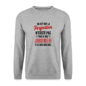 perfection jardinière / cadeau humour jardinière - Sweat-shirt Unisexe - gris chiné - Devant - Alina (178cm) & Michal (187cm)