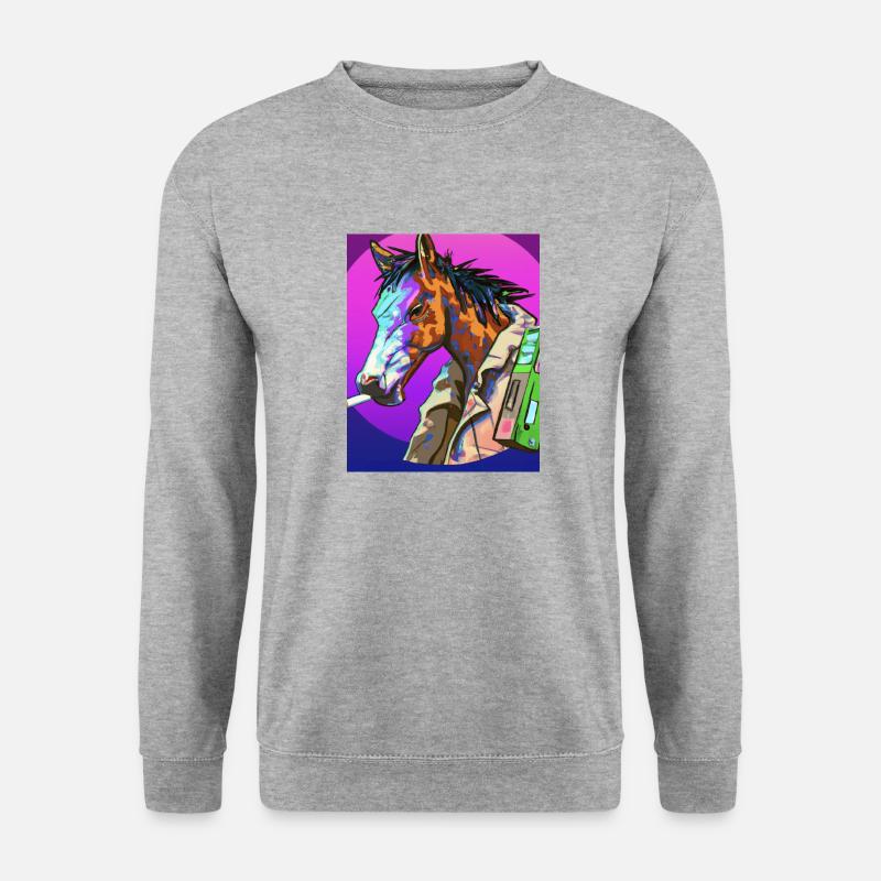 rauchendes Pferd - Unisex Pullover - Weißgrau meliert