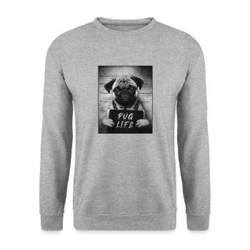 Pug Mugshot - Pug Life - Sweat-shirt Unisexe - gris chiné - Devant - Alina (178cm) & Michal (187cm)