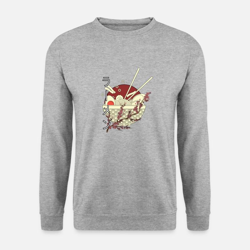 Japanisch Ramen Nudel Design Geschenkidee - Unisex Pullover - Weißgrau meliert