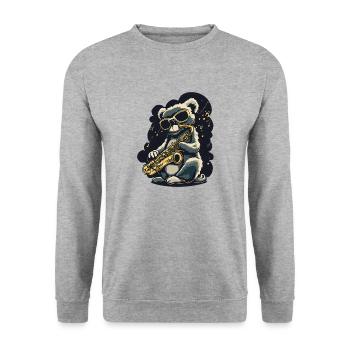 Koala mit Saxofon Cooler Jazz Musiker Sonnenbrille - Unisex Pullover - Weißgrau meliert - Vorne - Alina (178cm) & Michal (187cm)