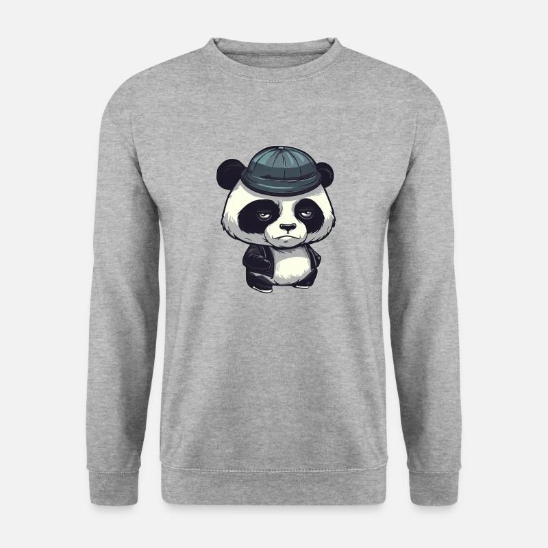 Cooler Pandabär mit Wollmütze - Unisex Pullover - Weißgrau meliert