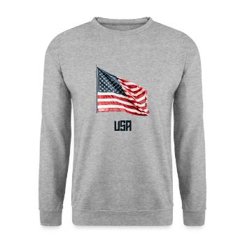 Amerikanische Flagge - Unisex Pullover - Weißgrau meliert - Vorne - Alina (178cm) & Michal (187cm)