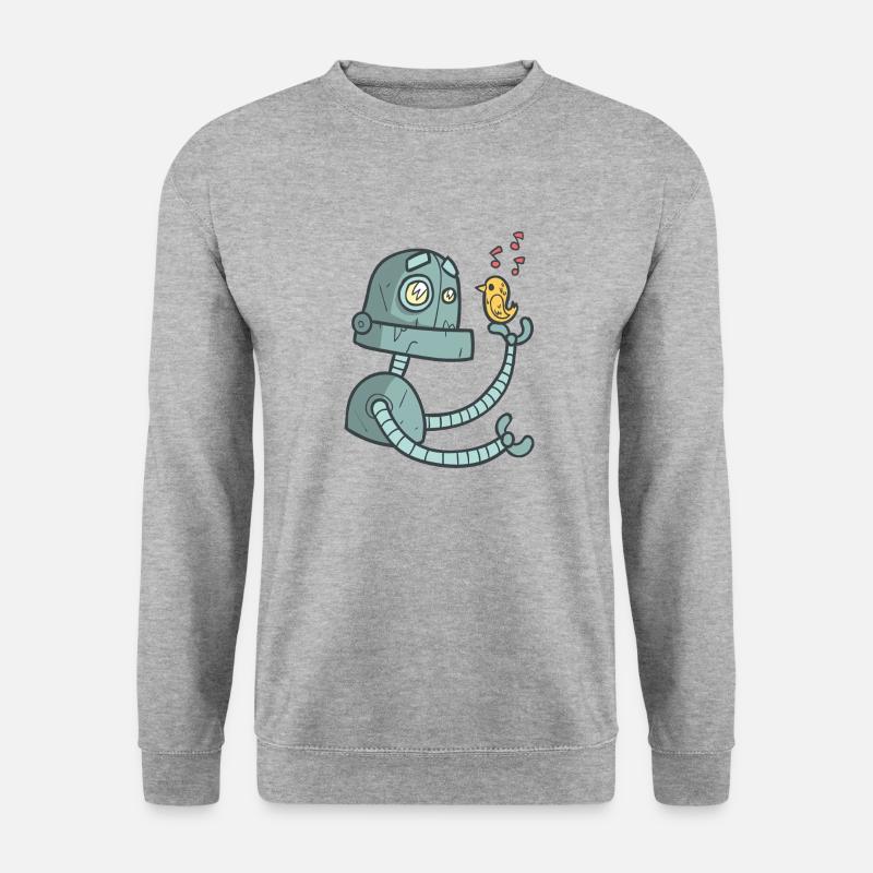 Roboter mit Vogel - Unisex Pullover - Weißgrau meliert
