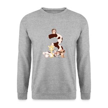 3. Jahrestag - Tiere zum dritten Jahrestag - Unisex Pullover - Weißgrau meliert - Vorne - Alina (178cm) & Michal (187cm)