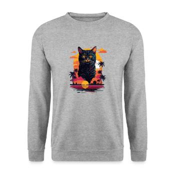 Katze am Strand - Unisex Pullover - Weißgrau meliert - Vorne - Alina (178cm) & Michal (187cm)