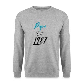 Papa seit 1987 - Unisex Pullover - Weißgrau meliert - Vorne - Alina (178cm) & Michal (187cm)