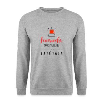 Feuerwehr Nachwuchs 🚒 - Unisex Pullover - Weißgrau meliert - Vorne - Alina (178cm) & Michal (187cm)