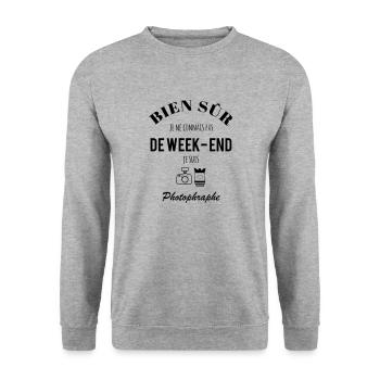 Je connais pas de weekend je suis photographe - Sweat-shirt Unisexe - gris chiné - Devant - Alina (178cm) & Michal (187cm)