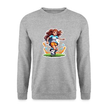 Fußballerin / Sport / Fußballplatz / Verein / FC - Unisex Pullover - Weißgrau meliert - Vorne - Alina (178cm) & Michal (187cm)