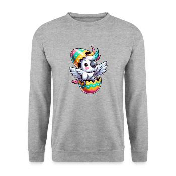 Easter Cockatoo in Eggshell, Clumsy Bird - Unisex Sweatshirt - salt & pepper - Front - Alina (178cm) & Michal (187cm)
