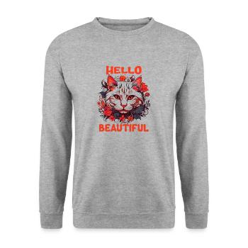Katze schöne stilvolle Frauen bunte Kunst Kunst - Unisex Pullover - Weißgrau meliert - Vorne - Alina (178cm) & Michal (187cm)