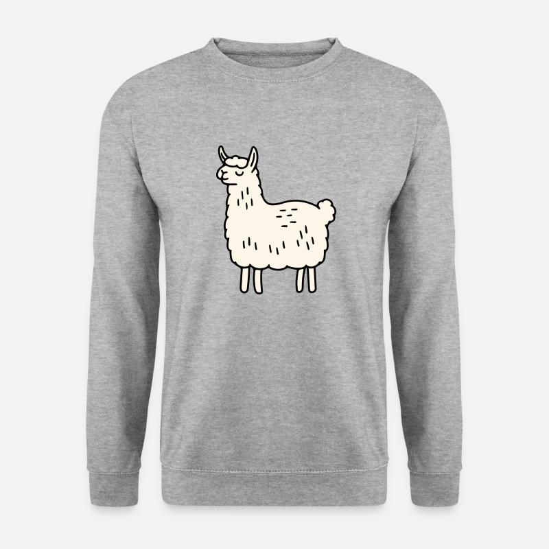 Entzückendes Cartoon-Lama-Design - Unisex Pullover - Weißgrau meliert