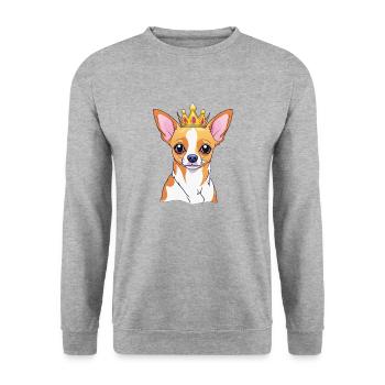 "Gekrönte Häupter" - Chihuahua - Unisex Pullover - Weißgrau meliert - Vorne - Alina (178cm) & Michal (187cm)