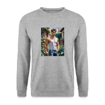 Hübsche Männer mit muskulösem Körper – Gärtner - Unisex Pullover - Weißgrau meliert - Vorne - Alina (178cm) & Michal (187cm)