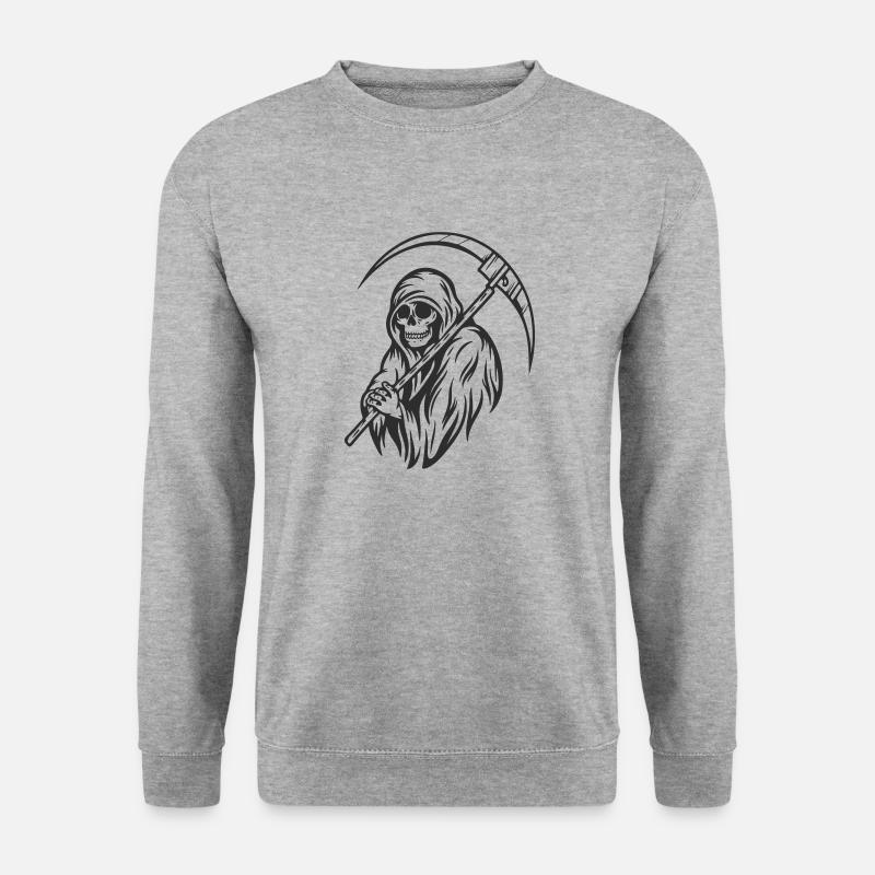Der Tod und sein Werkzeug - Unisex Pullover - Weißgrau meliert