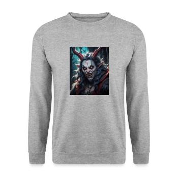 Krampus Monster dunkel Horror gruselig Halloween gruselig - Unisex Pullover - Weißgrau meliert - Vorne - Alina (178cm) & Michal (187cm)