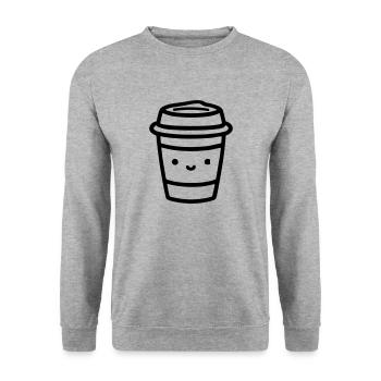 Kaffeebecher - Unisex Pullover - Weißgrau meliert - Vorne - Alina (178cm) & Michal (187cm)