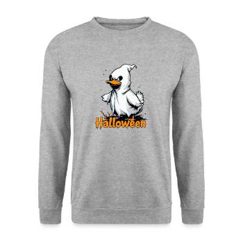 Spooky Duck Ghost Halloween T-Shirt | Cute Ghostly - Unisex Sweatshirt - salt & pepper - Front - Alina (178cm) & Michal (187cm)