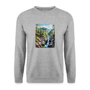 Serene Mountain Waterfall Landscape - Unisex Sweatshirt - salt & pepper - Front - Alina (178cm) & Michal (187cm)