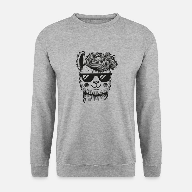 Freches Alpaka Lama mit Hipster-Frisur - Unisex Pullover - Weißgrau meliert