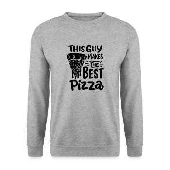 This guy makes the best pizza - Unisex Pullover - Weißgrau meliert - Vorne - Alina (178cm) & Michal (187cm)