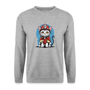 Chat Pompiers Chat Amour Chat Amoureux des Chats - Sweat-shirt Unisexe - gris chiné - Devant - Alina (178cm) & Michal (187cm)