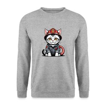 Cat Fire Brigade Cat Love Cat Lover - Unisex Sweatshirt - salt & pepper - Front - Alina (178cm) & Michal (187cm)