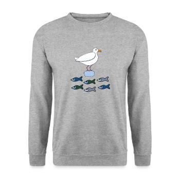 möve mit fischen - Unisex Pullover - Weißgrau meliert - Vorne - Alina (178cm) & Michal (187cm)