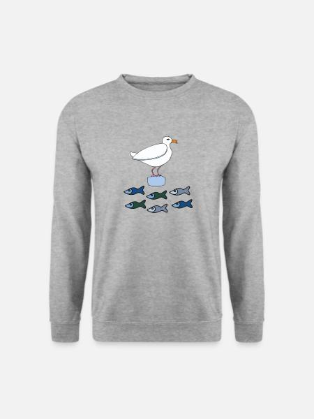 möve mit fischen - Unisex Pullover - Weißgrau meliert