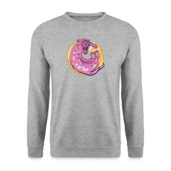 Leopard Donut 2 High Paw groß - Unisex Pullover - Weißgrau meliert - Vorne - Alina (178cm) & Michal (187cm)