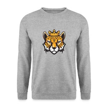 Gepard Kopf Krone - Unisex Pullover - Weißgrau meliert - Vorne - Alina (178cm) & Michal (187cm)