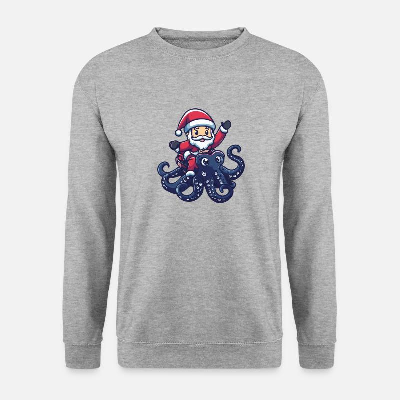 Oktopus Weihnachtsmann - Unisex Pullover - Weißgrau meliert